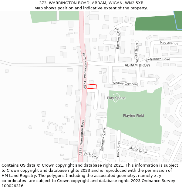 373, WARRINGTON ROAD, ABRAM, WIGAN, WN2 5XB: Location map and indicative extent of plot