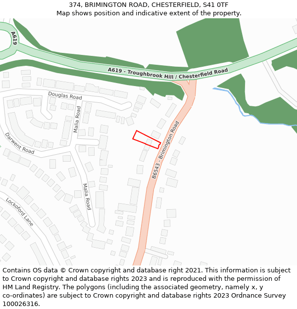 374, BRIMINGTON ROAD, CHESTERFIELD, S41 0TF: Location map and indicative extent of plot