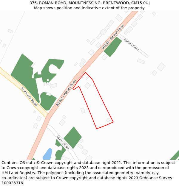 375, ROMAN ROAD, MOUNTNESSING, BRENTWOOD, CM15 0UJ: Location map and indicative extent of plot