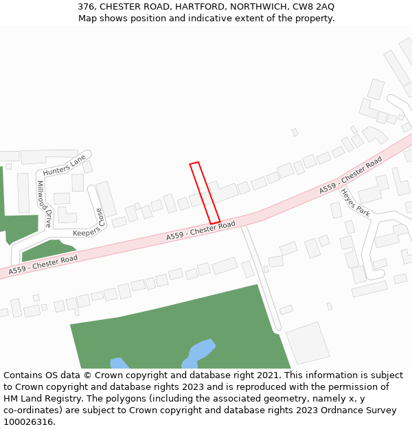 376, CHESTER ROAD, HARTFORD, NORTHWICH, CW8 2AQ: Location map and indicative extent of plot