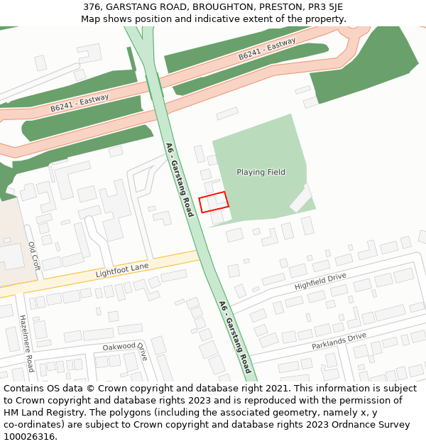 376, GARSTANG ROAD, BROUGHTON, PRESTON, PR3 5JE: Location map and indicative extent of plot