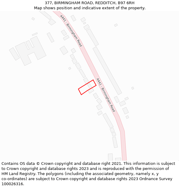 377, BIRMINGHAM ROAD, REDDITCH, B97 6RH: Location map and indicative extent of plot
