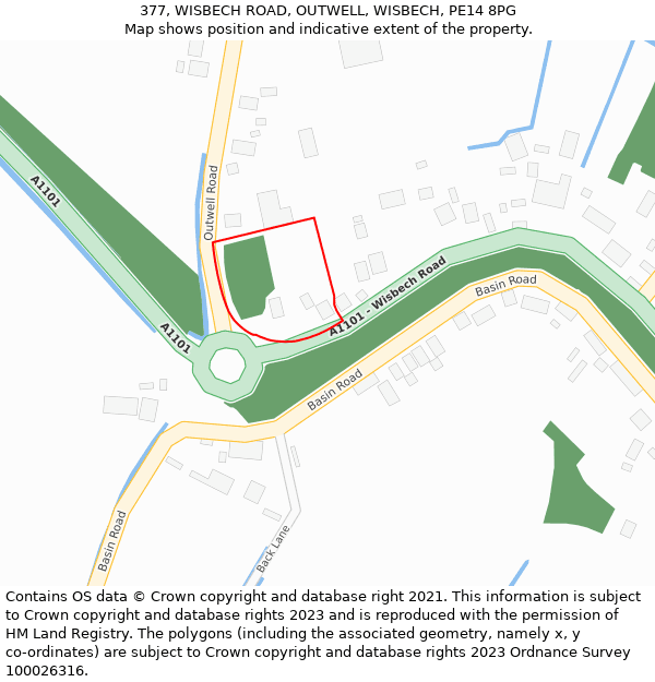 377, WISBECH ROAD, OUTWELL, WISBECH, PE14 8PG: Location map and indicative extent of plot