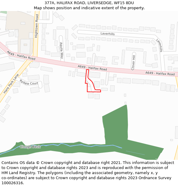 377A, HALIFAX ROAD, LIVERSEDGE, WF15 8DU: Location map and indicative extent of plot