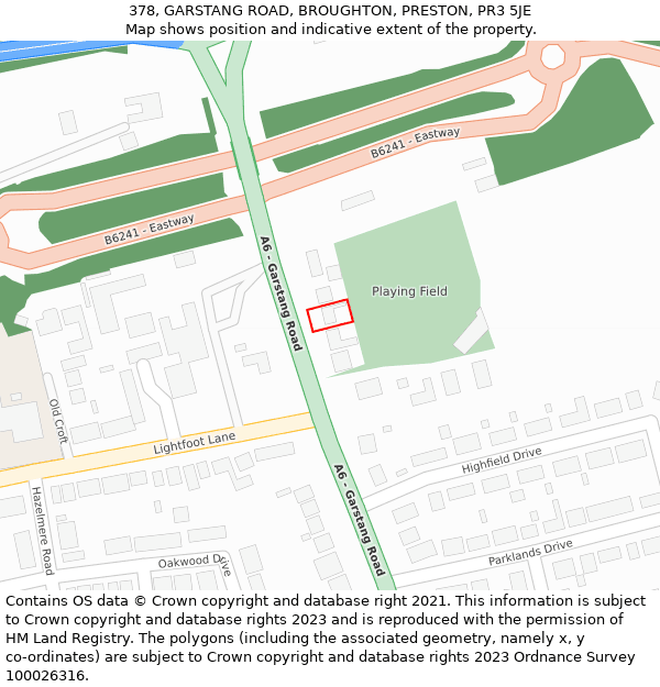 378, GARSTANG ROAD, BROUGHTON, PRESTON, PR3 5JE: Location map and indicative extent of plot