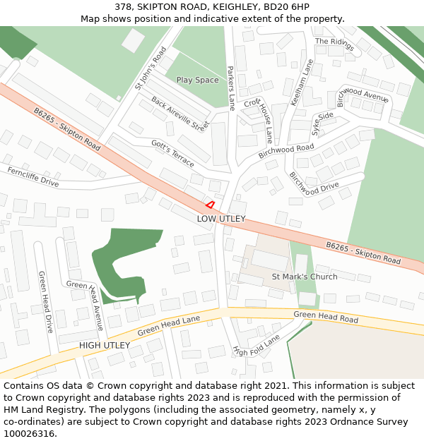 378, SKIPTON ROAD, KEIGHLEY, BD20 6HP: Location map and indicative extent of plot