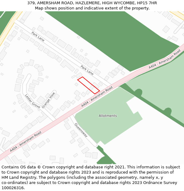 379, AMERSHAM ROAD, HAZLEMERE, HIGH WYCOMBE, HP15 7HR: Location map and indicative extent of plot