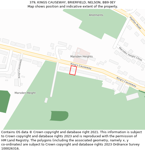 379, KINGS CAUSEWAY, BRIERFIELD, NELSON, BB9 0EY: Location map and indicative extent of plot