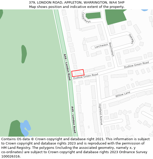 379, LONDON ROAD, APPLETON, WARRINGTON, WA4 5HP: Location map and indicative extent of plot