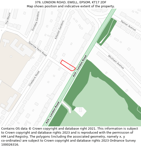 379, LONDON ROAD, EWELL, EPSOM, KT17 2DF: Location map and indicative extent of plot