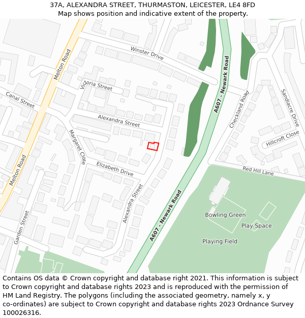 37A, ALEXANDRA STREET, THURMASTON, LEICESTER, LE4 8FD: Location map and indicative extent of plot