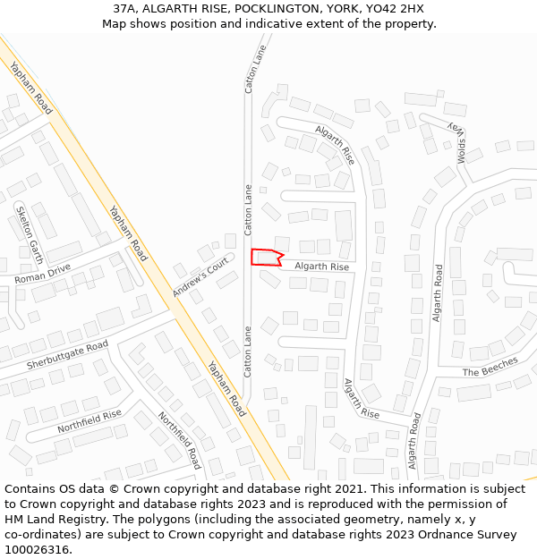 37A, ALGARTH RISE, POCKLINGTON, YORK, YO42 2HX: Location map and indicative extent of plot