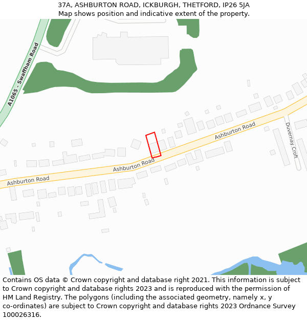 37A, ASHBURTON ROAD, ICKBURGH, THETFORD, IP26 5JA: Location map and indicative extent of plot