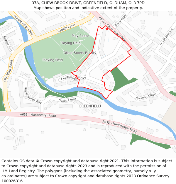 37A, CHEW BROOK DRIVE, GREENFIELD, OLDHAM, OL3 7PD: Location map and indicative extent of plot