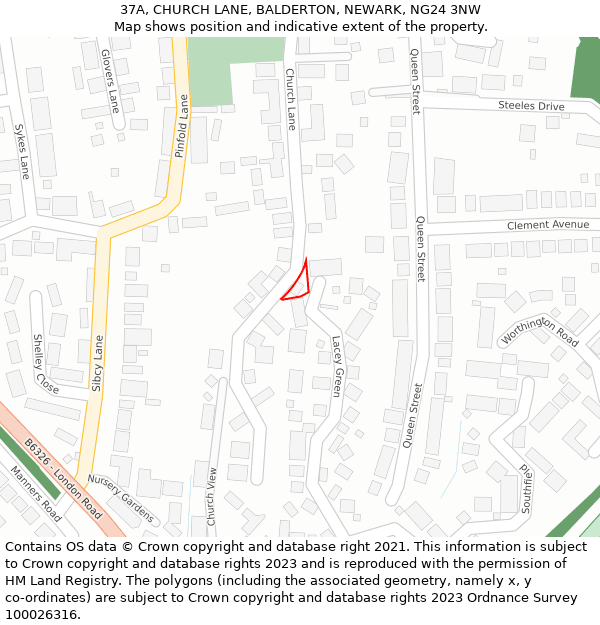 37A, CHURCH LANE, BALDERTON, NEWARK, NG24 3NW: Location map and indicative extent of plot