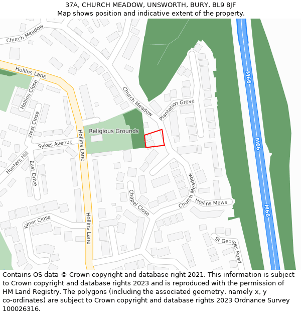 37A, CHURCH MEADOW, UNSWORTH, BURY, BL9 8JF: Location map and indicative extent of plot
