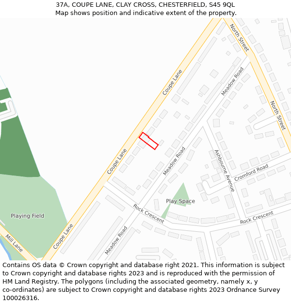 37A, COUPE LANE, CLAY CROSS, CHESTERFIELD, S45 9QL: Location map and indicative extent of plot