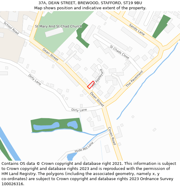 37A, DEAN STREET, BREWOOD, STAFFORD, ST19 9BU: Location map and indicative extent of plot