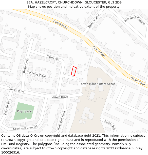 37A, HAZELCROFT, CHURCHDOWN, GLOUCESTER, GL3 2DS: Location map and indicative extent of plot