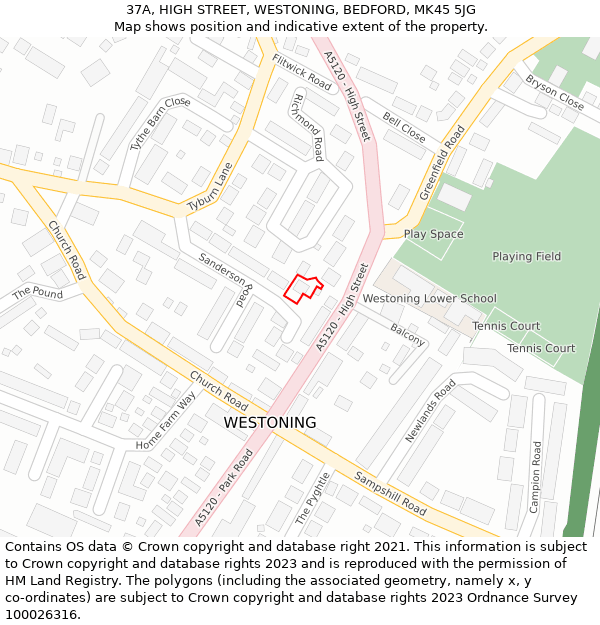 37A, HIGH STREET, WESTONING, BEDFORD, MK45 5JG: Location map and indicative extent of plot