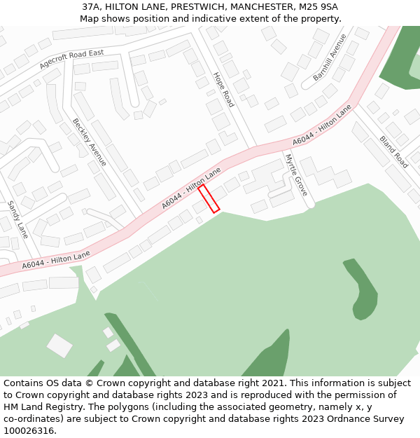 37A, HILTON LANE, PRESTWICH, MANCHESTER, M25 9SA: Location map and indicative extent of plot