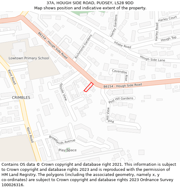 37A, HOUGH SIDE ROAD, PUDSEY, LS28 9DD: Location map and indicative extent of plot