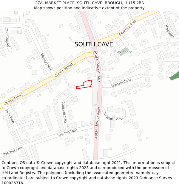 37A, MARKET PLACE, SOUTH CAVE, BROUGH, HU15 2BS: Location map and indicative extent of plot