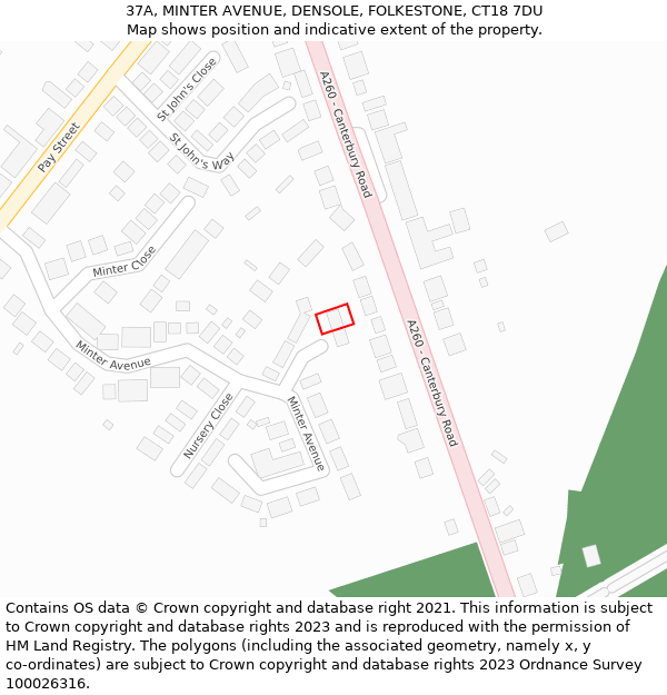 37A, MINTER AVENUE, DENSOLE, FOLKESTONE, CT18 7DU: Location map and indicative extent of plot