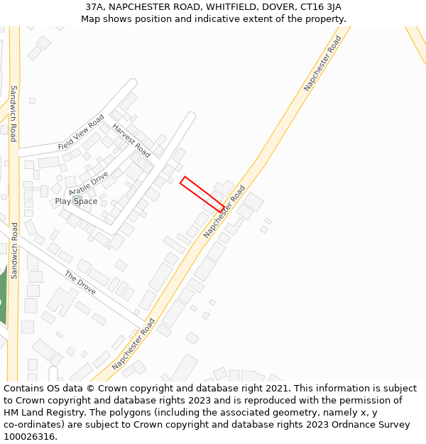 37A, NAPCHESTER ROAD, WHITFIELD, DOVER, CT16 3JA: Location map and indicative extent of plot