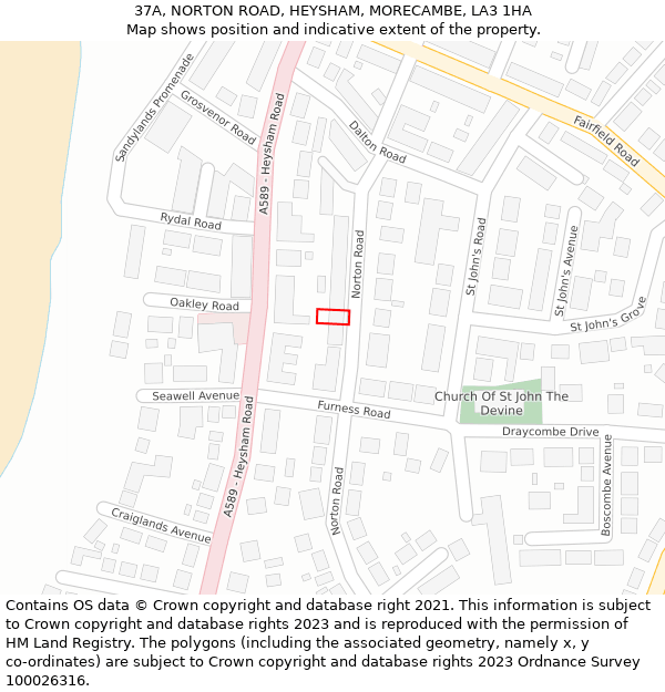 37A, NORTON ROAD, HEYSHAM, MORECAMBE, LA3 1HA: Location map and indicative extent of plot