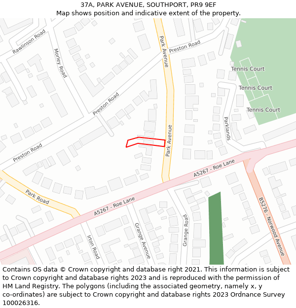 37A, PARK AVENUE, SOUTHPORT, PR9 9EF: Location map and indicative extent of plot