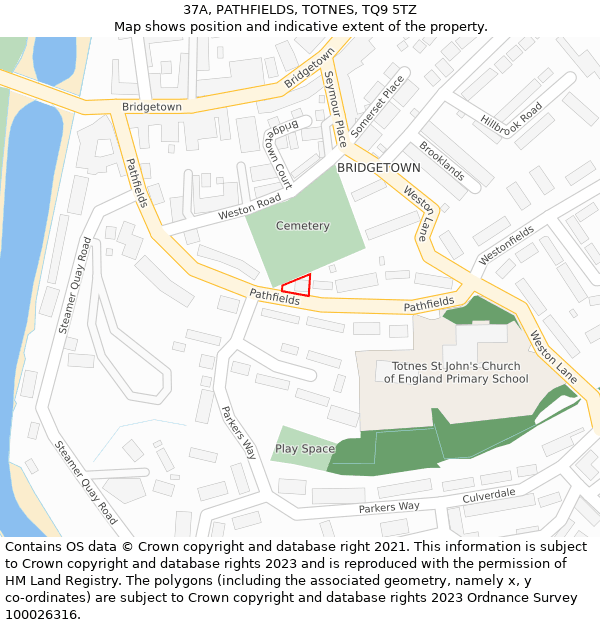 37A, PATHFIELDS, TOTNES, TQ9 5TZ: Location map and indicative extent of plot