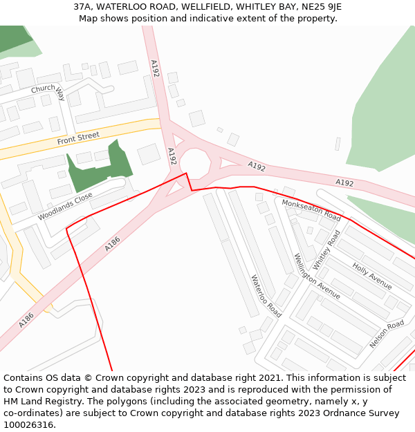37A, WATERLOO ROAD, WELLFIELD, WHITLEY BAY, NE25 9JE: Location map and indicative extent of plot
