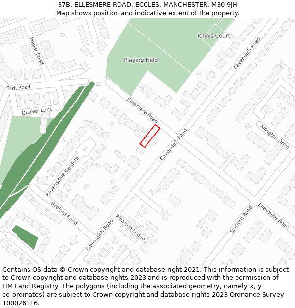 37B, ELLESMERE ROAD, ECCLES, MANCHESTER, M30 9JH: Location map and indicative extent of plot