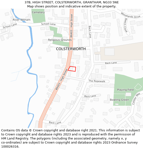 37B, HIGH STREET, COLSTERWORTH, GRANTHAM, NG33 5NE: Location map and indicative extent of plot