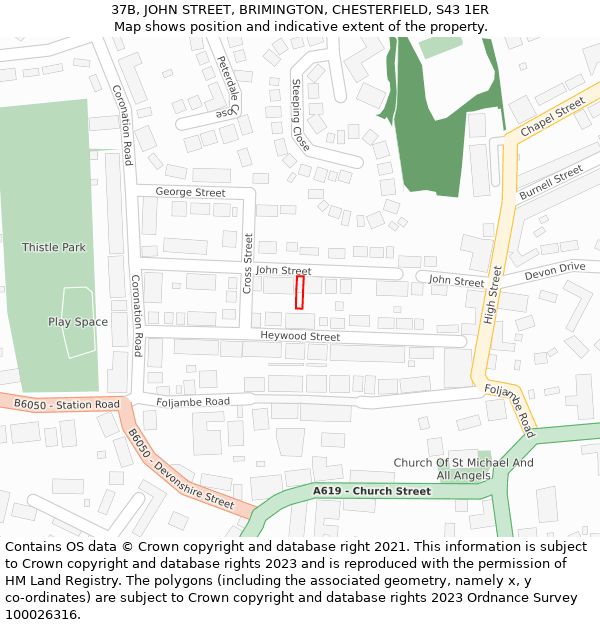 37B, JOHN STREET, BRIMINGTON, CHESTERFIELD, S43 1ER: Location map and indicative extent of plot