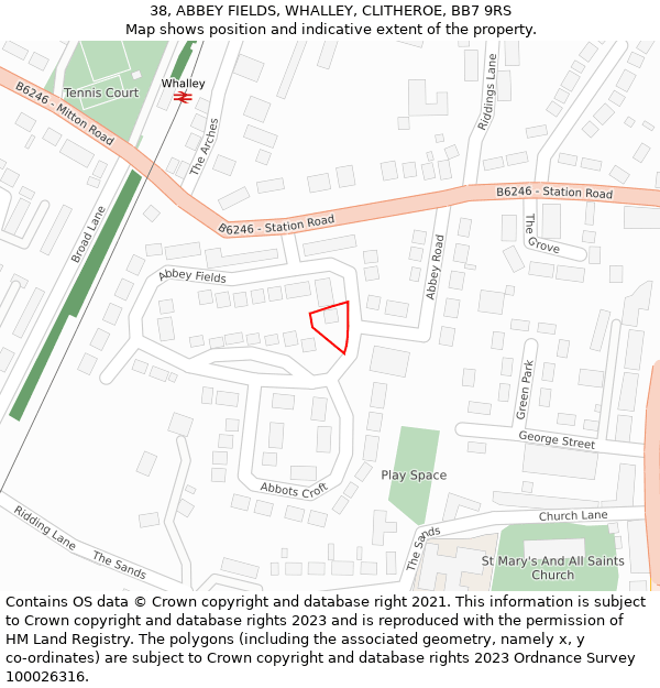 38, ABBEY FIELDS, WHALLEY, CLITHEROE, BB7 9RS: Location map and indicative extent of plot