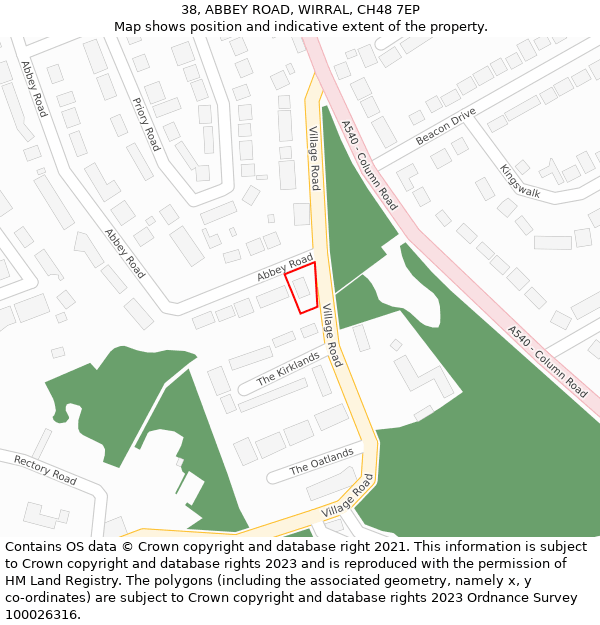 38, ABBEY ROAD, WIRRAL, CH48 7EP: Location map and indicative extent of plot