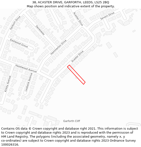 38, ACASTER DRIVE, GARFORTH, LEEDS, LS25 2BQ: Location map and indicative extent of plot