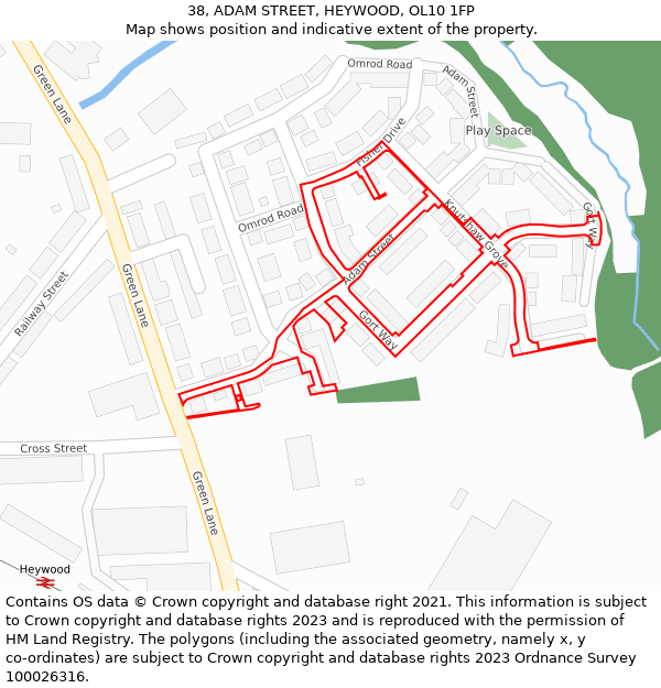 38, ADAM STREET, HEYWOOD, OL10 1FP: Location map and indicative extent of plot