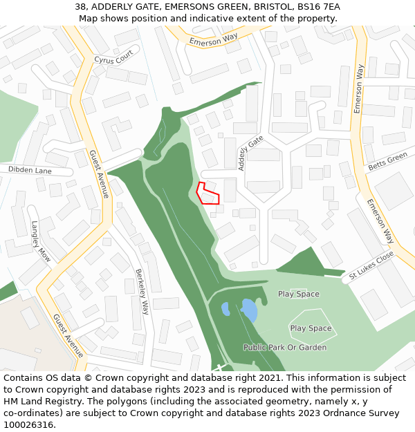 38, ADDERLY GATE, EMERSONS GREEN, BRISTOL, BS16 7EA: Location map and indicative extent of plot