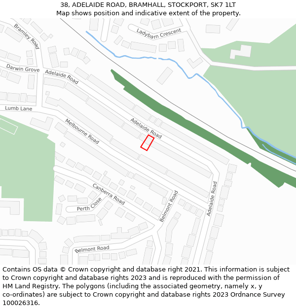 38, ADELAIDE ROAD, BRAMHALL, STOCKPORT, SK7 1LT: Location map and indicative extent of plot