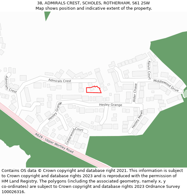 38, ADMIRALS CREST, SCHOLES, ROTHERHAM, S61 2SW: Location map and indicative extent of plot