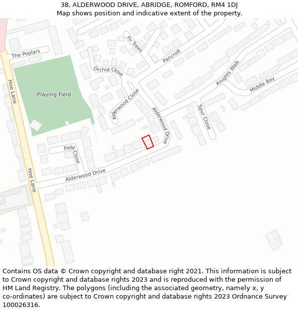 38, ALDERWOOD DRIVE, ABRIDGE, ROMFORD, RM4 1DJ: Location map and indicative extent of plot