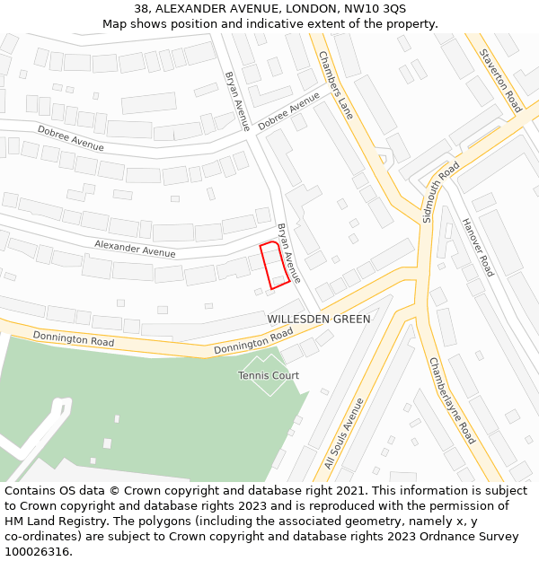 38, ALEXANDER AVENUE, LONDON, NW10 3QS: Location map and indicative extent of plot