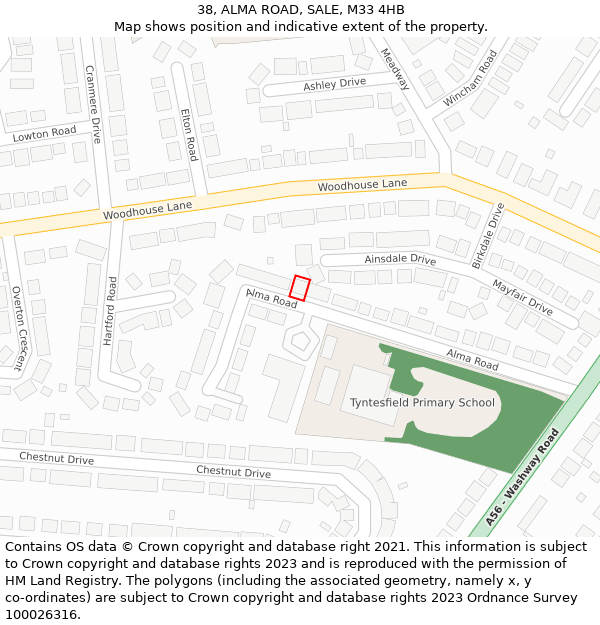 38, ALMA ROAD, SALE, M33 4HB: Location map and indicative extent of plot