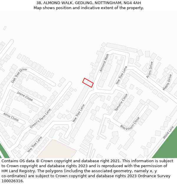 38, ALMOND WALK, GEDLING, NOTTINGHAM, NG4 4AH: Location map and indicative extent of plot