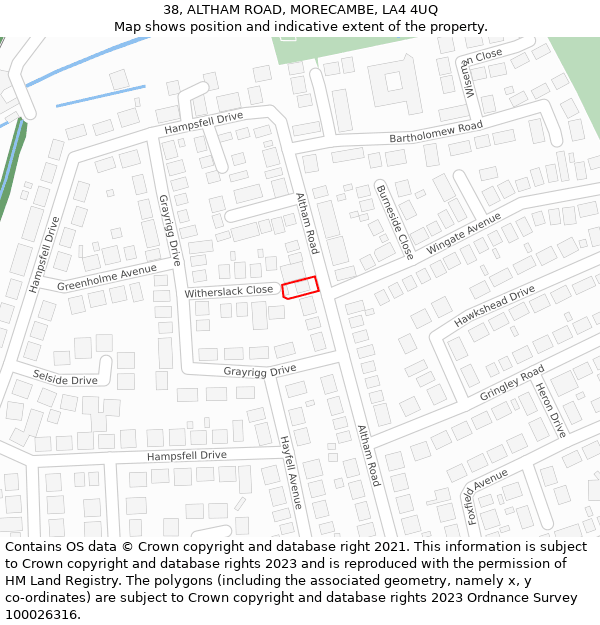 38, ALTHAM ROAD, MORECAMBE, LA4 4UQ: Location map and indicative extent of plot