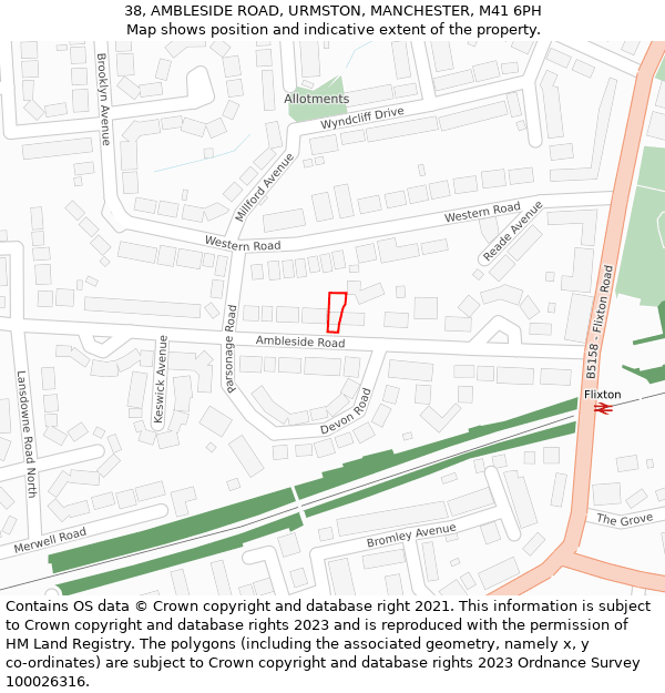 38, AMBLESIDE ROAD, URMSTON, MANCHESTER, M41 6PH: Location map and indicative extent of plot