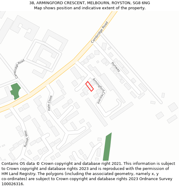 38, ARMINGFORD CRESCENT, MELBOURN, ROYSTON, SG8 6NG: Location map and indicative extent of plot